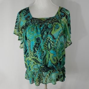 Apt9 Paisley peplum top with flutter sleeves